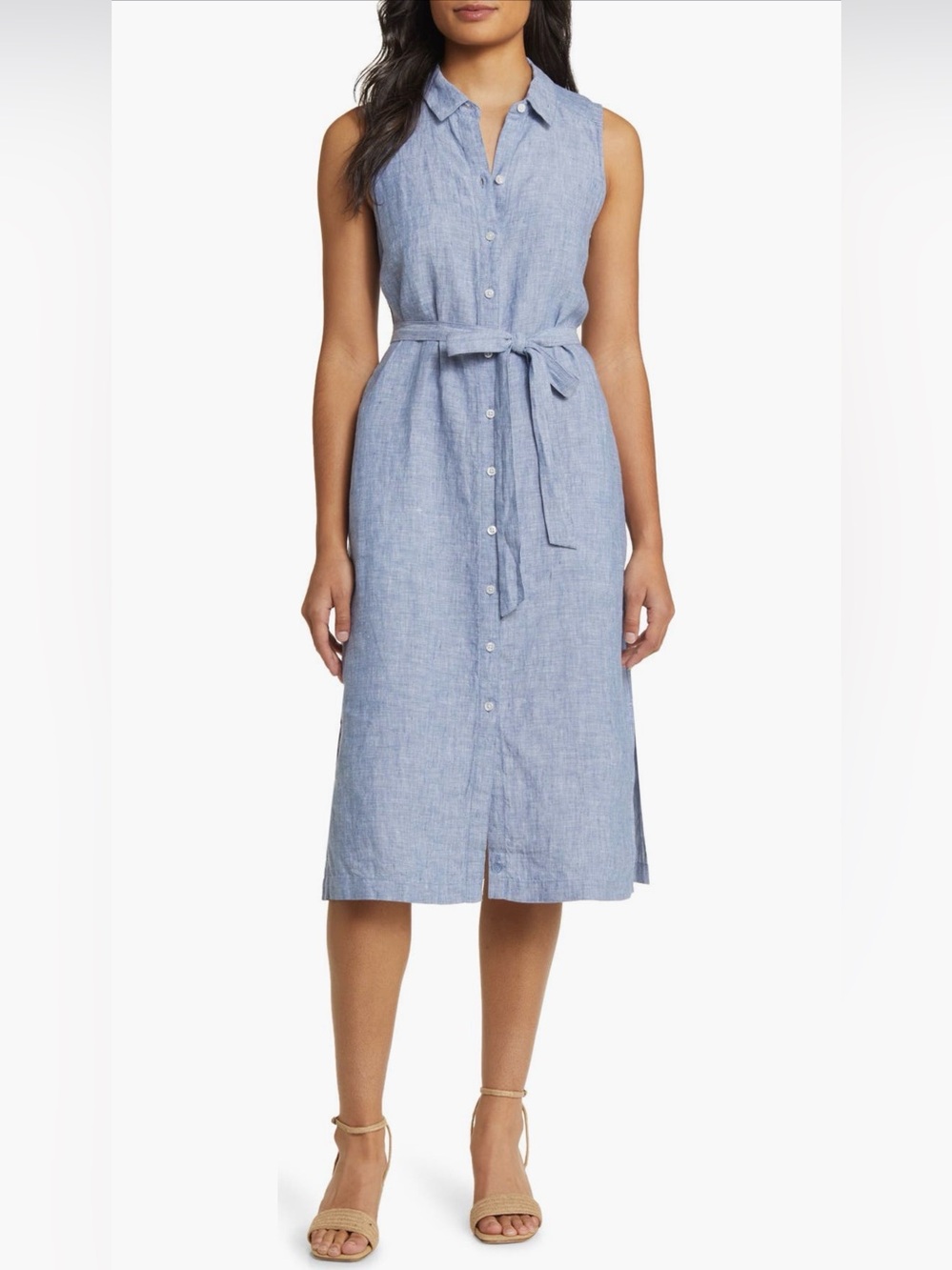 Tommy Bahama Sleeveless Button-Front Chambray Midi Dress in Light Blue